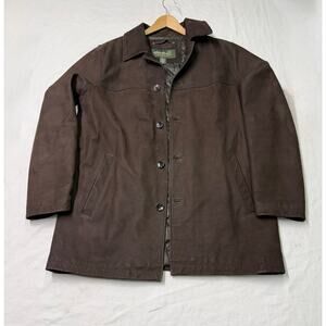 EDDIE BAUER Mens Leather jacket coat size L tall Insulated Button Front Brown